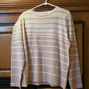 Alfred Dunner Cream and Pink Striped Sweater New With Tag